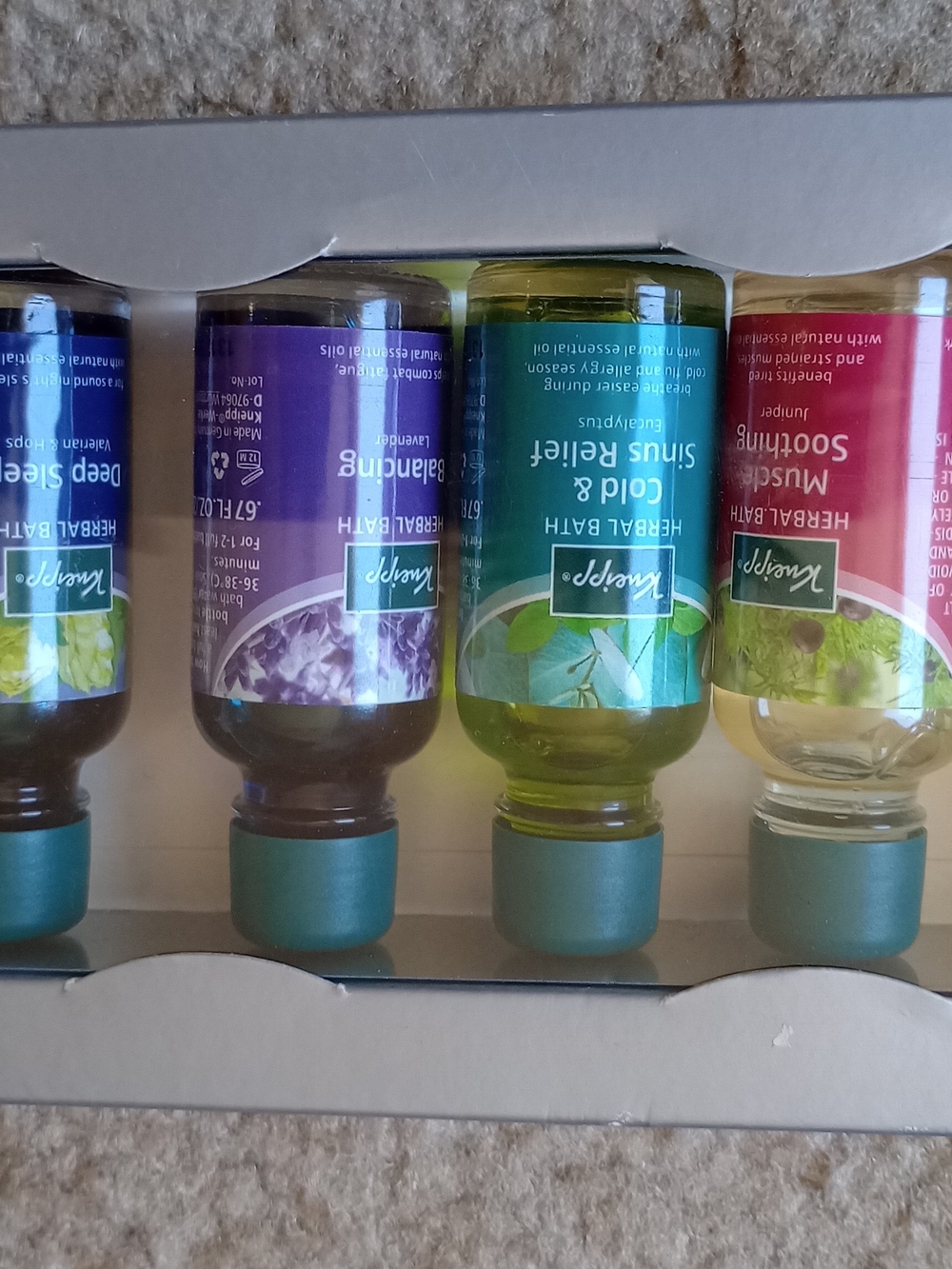 Assorted Herbal Bath Oil Set - Green, Purple, Red, Blue